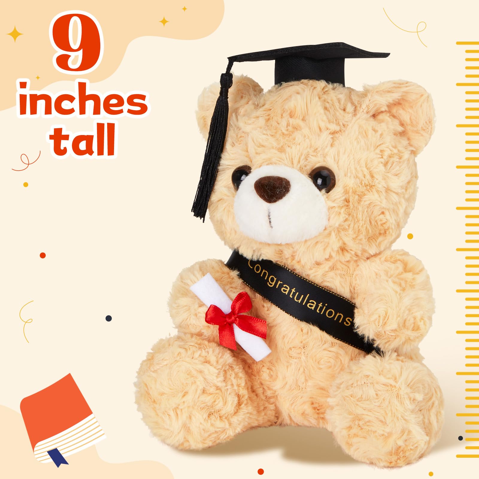 9-Inch Graduation Teddy Bear with Cap and Diploma – Soft Plush, Machine Washable, Class of 2026 Gift