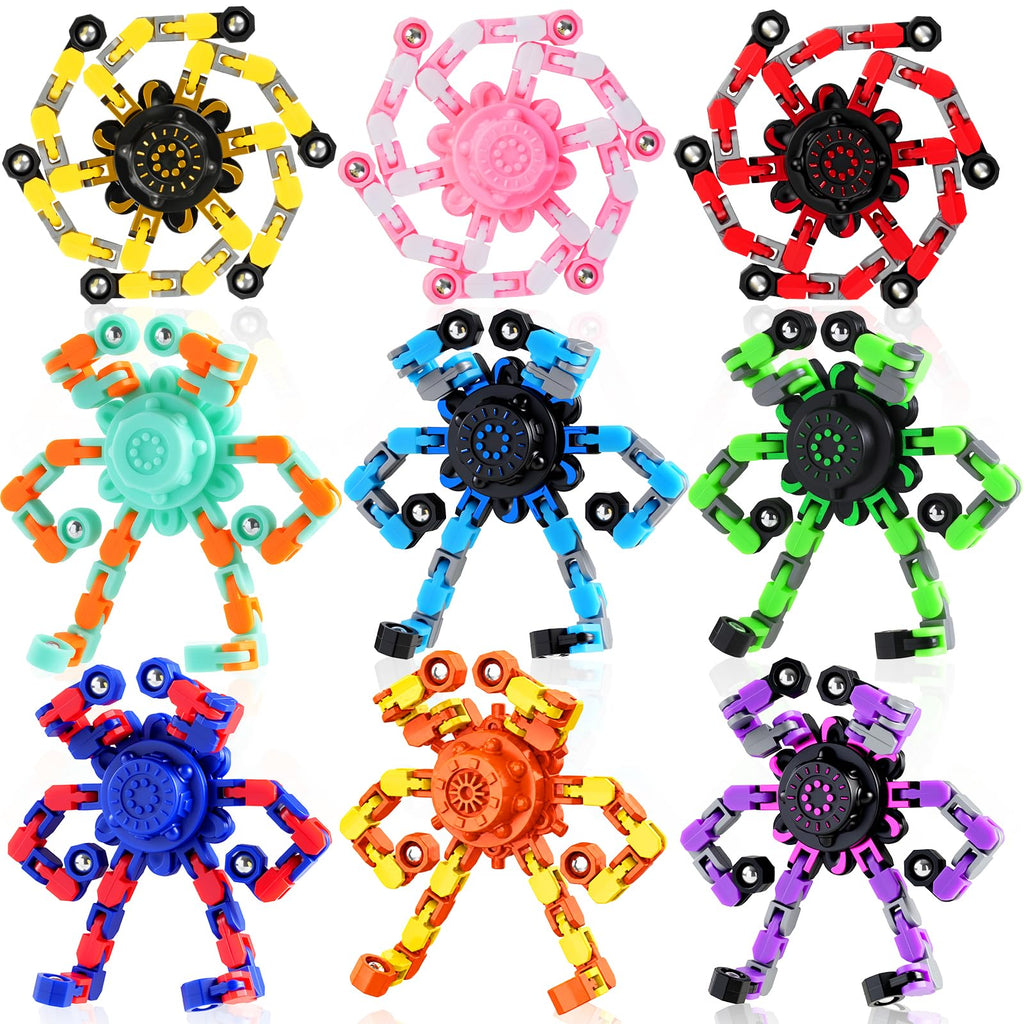 9-Pack 2-in-1 Transformable Fidget Spinners – Robot Sensory Toys for Kids, Quiet Spinning Bearings, Party Favors, Travel Stress Relief