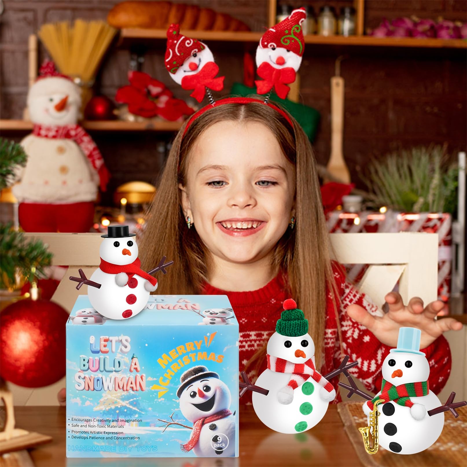 9-Pack Build a Snowman Kit – Air Dry Clay Christmas Crafts for Kids, Teens, Stocking Stuffers Under $10