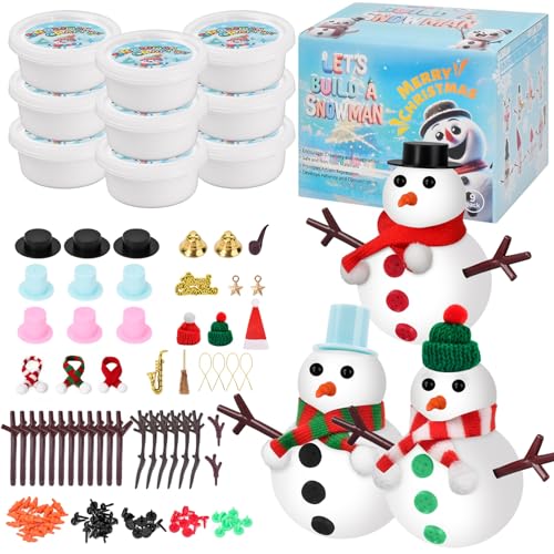 9-Pack Build a Snowman Kit – Air Dry Clay Christmas Crafts for Kids, Teens, Stocking Stuffers Under $10