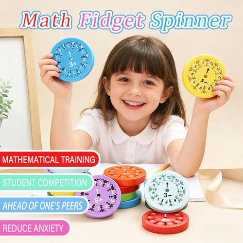 9-Pack Math Fidget Spinners for Multiplication & Division Practice | Sensory Learning Toys for Kids Ages 6-12