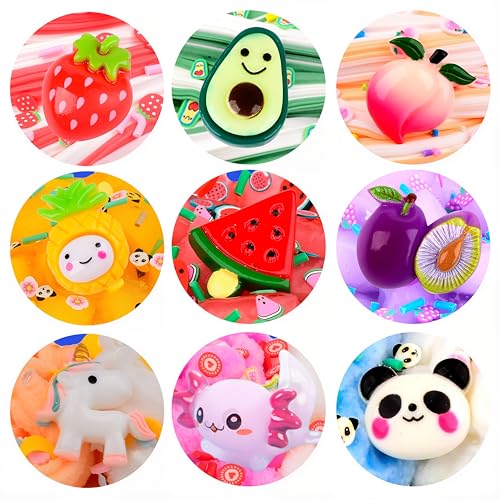 9 Pack Scented Slime Kit - Butter, Clear, Cloud Slime with Axolotl, Peach, Strawberry Add-Ins & Jelly Cube Crystal Putty - Party Favor Gift for Kids