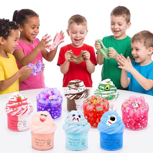 9 Pack Slime Kit – 3 Cloud, 3 Jelly Cube Crunchy, 3 Butter Slime – DIY Stress Relief Toy for Kids, Birthday Gifts