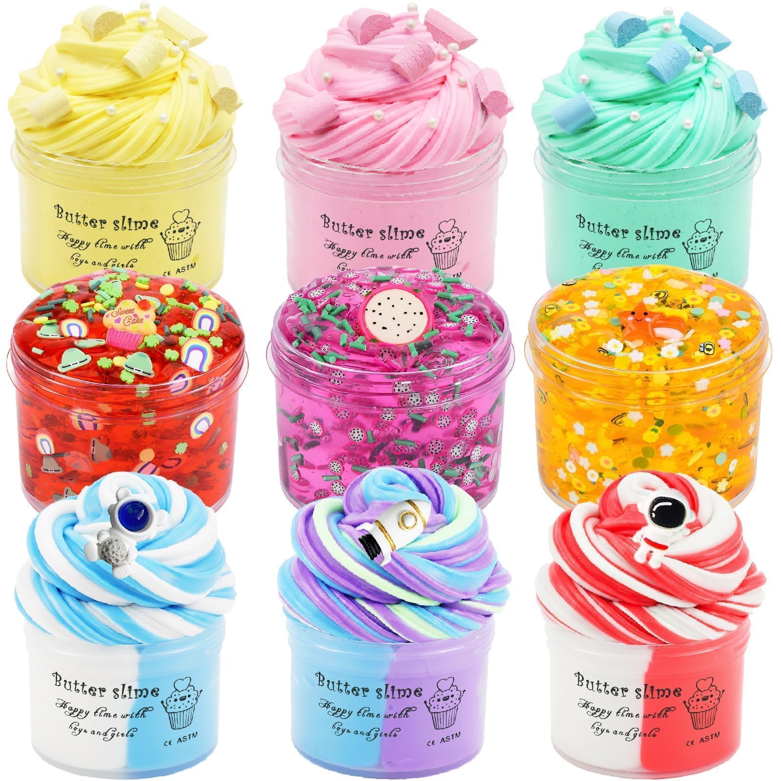 9-Pack Slime Kit with Butter Slime and Crunchy Jelly Slime - Soft, Non-Sticky, Washable - Sensory Toy for Kids Ages 3+