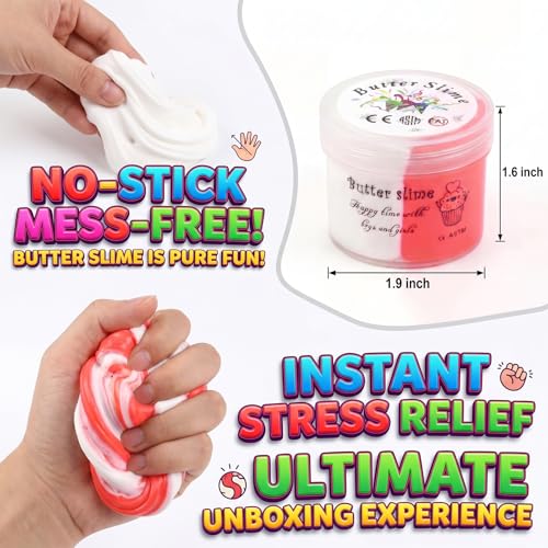 9-Pack Slime Kit with Butter Slime and Crunchy Jelly Slime - Soft, Non-Sticky, Washable - Sensory Toy for Kids Ages 3+