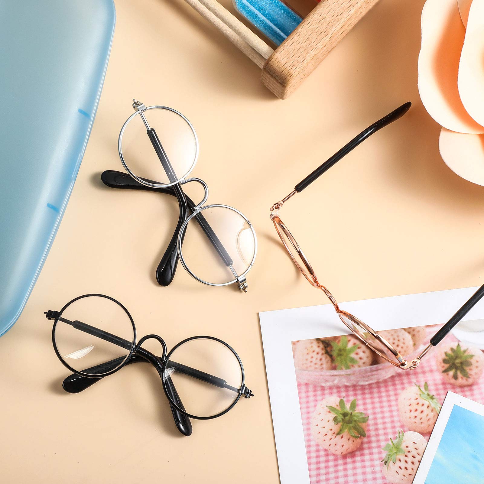 9 Pairs Doll Glasses Metal Wire Rim Clear Lens for 18 Inch Dolls Costume Accessory