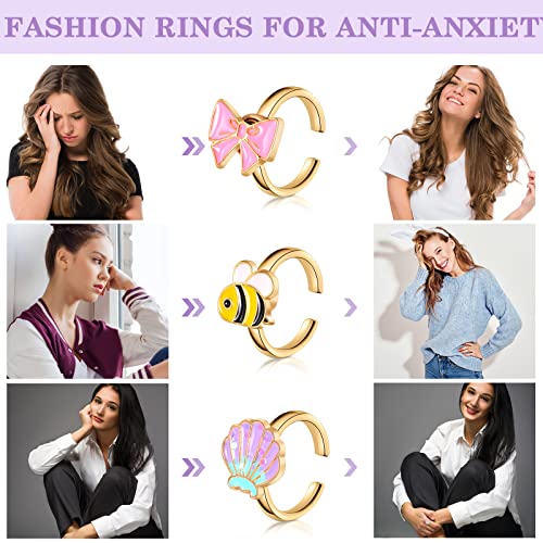 9-Piece Adjustable Fidget Ring Set – Rotating Spinner Rings for Stress Relief, Alloy, Colorful