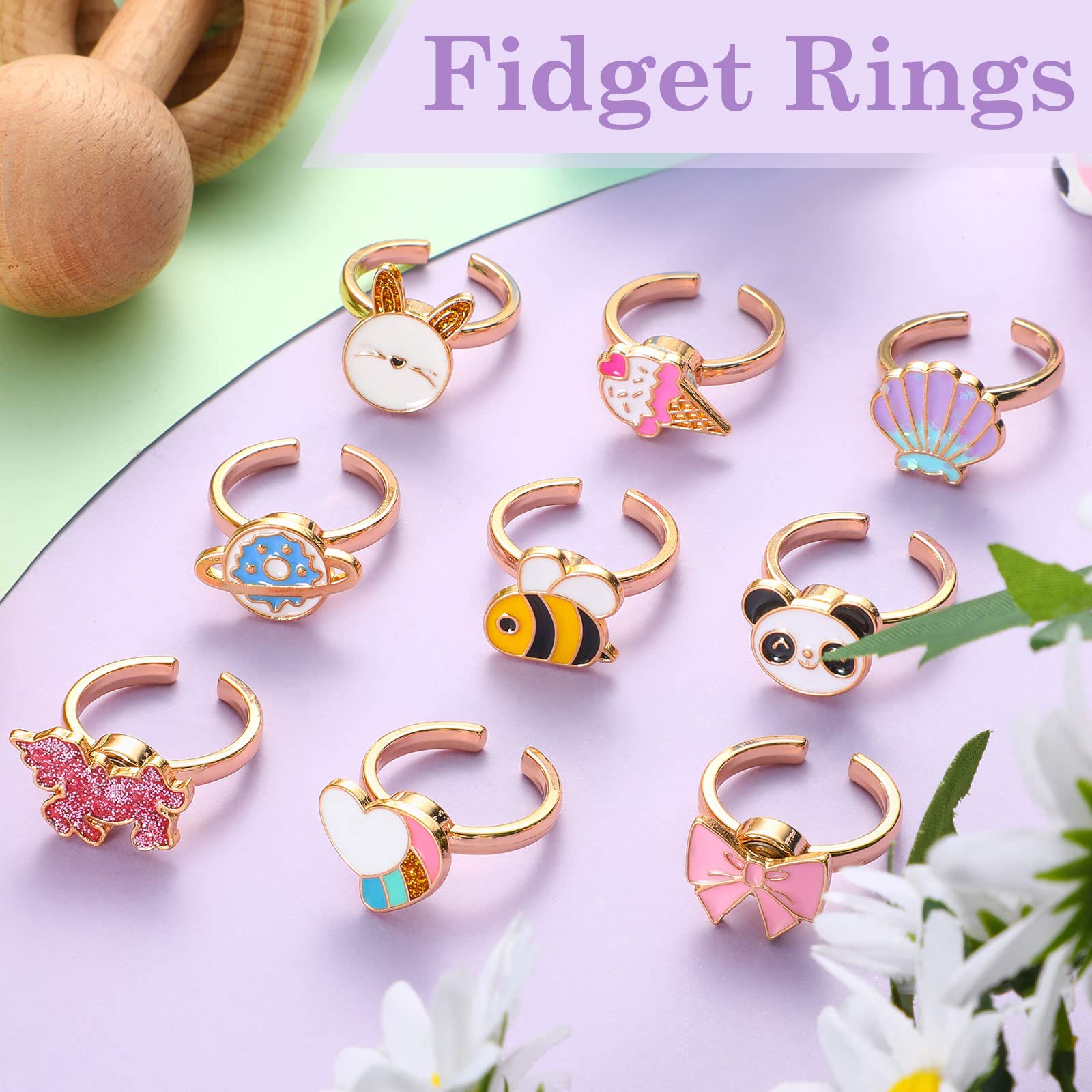 9-Piece Adjustable Fidget Ring Set – Rotating Spinner Rings for Stress Relief, Alloy, Colorful