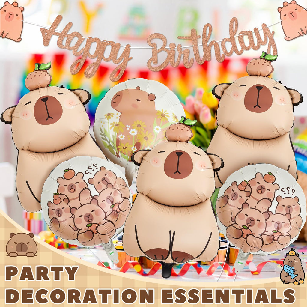 9-Piece Capybara Party Set with Banner & Balloons by Trandraft