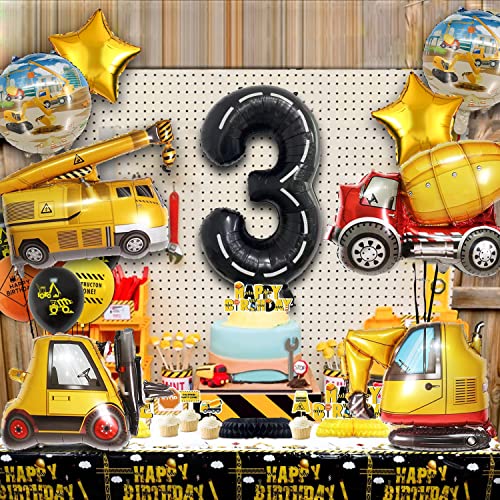 9-Piece DUNSEO Construction Truck Foil Balloons Set for Birthday Party Decorations