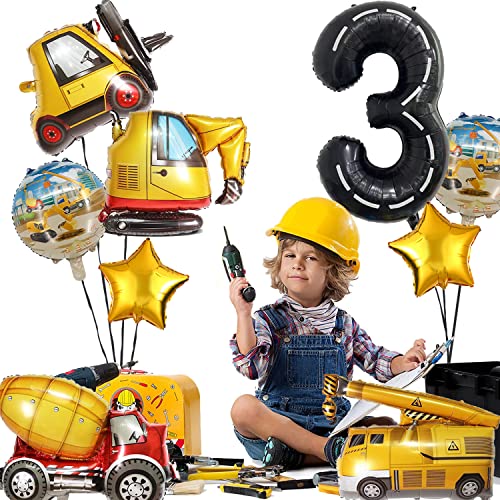 9-Piece DUNSEO Construction Truck Foil Balloons Set for Birthday Party Decorations