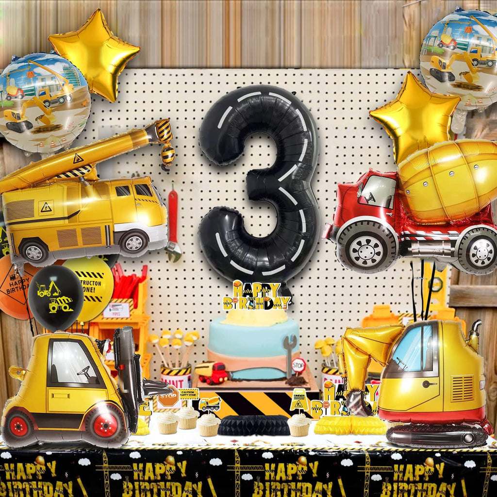 9-Piece DUNSEO Construction Truck Foil Balloons Set for Birthday Party Decorations