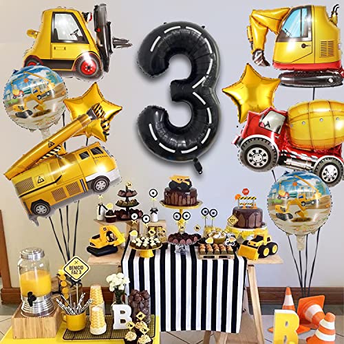 9-Piece DUNSEO Construction Truck Foil Balloons Set for Birthday Party Decorations