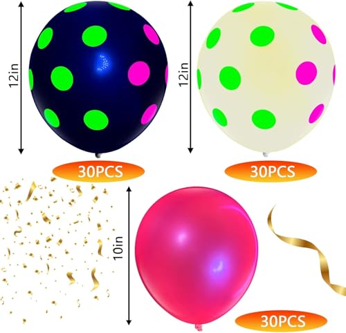 90 Neon Polka Dot Balloons – 12" UV Blacklight Reactive Glow in the Dark Latex Party Decorations