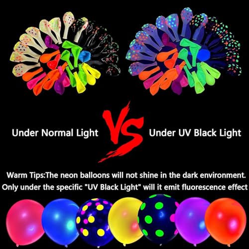 90 Neon Polka Dot Balloons – 12" UV Blacklight Reactive Glow in the Dark Latex Party Decorations