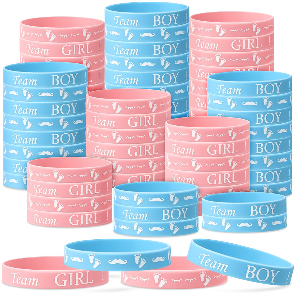90-Piece Gender Reveal Bracelets Set – Team Boy and Team Girl Silicone Wristbands for Party Guests