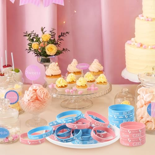 90-Piece Gender Reveal Bracelets Set – Team Boy and Team Girl Silicone Wristbands for Party Guests