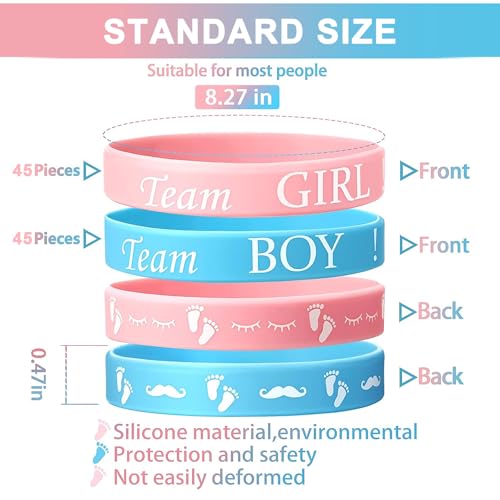 90-Piece Gender Reveal Bracelets Set – Team Boy and Team Girl Silicone Wristbands for Party Guests