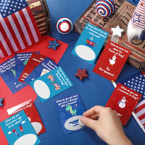 90-Piece Patriotic Joke Scratch-Off Cards with Envelopes, 4th of July 250th Anniversary Party Favor, 3x4 inch
