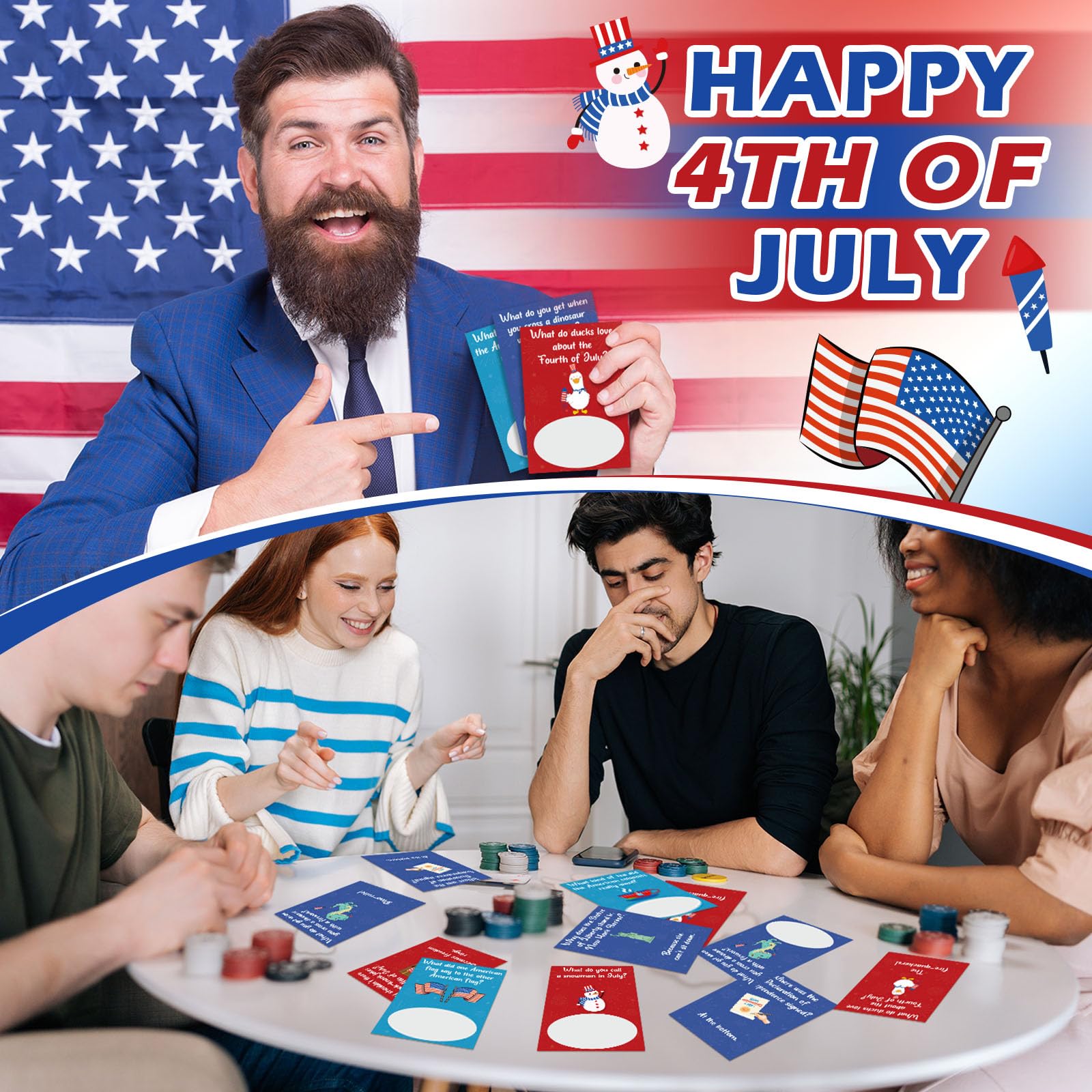 90-Piece Patriotic Joke Scratch-Off Cards with Envelopes, 4th of July 250th Anniversary Party Favor, 3x4 inch
