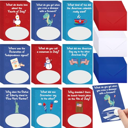 90-Piece Patriotic Joke Scratch-Off Cards with Envelopes, 4th of July 250th Anniversary Party Favor, 3x4 inch