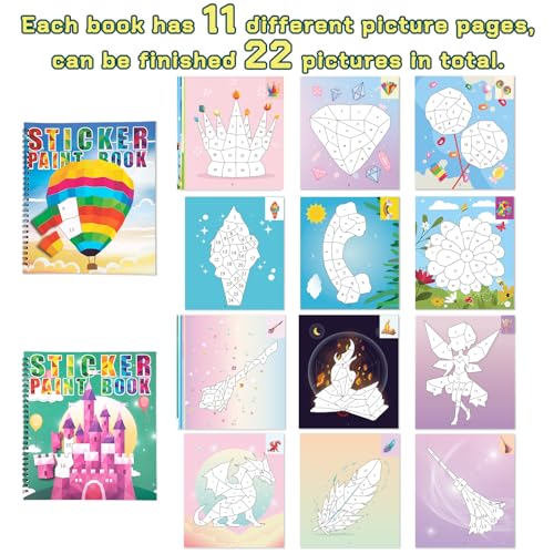 90shine 2-Pack Sticker Books for Kids Ages 4-8 – 22 Scenes, Repositionable Stickers, Perforated Pages