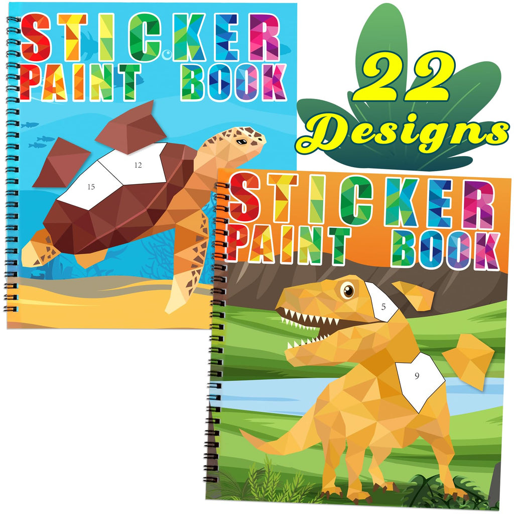 90shine Dinosaur & Underwater Sticker Books - 2 Pack with 22 Scenes for Kids Ages 4-8