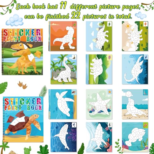 90shine Dinosaur & Underwater Sticker Books - 2 Pack with 22 Scenes for Kids Ages 4-8
