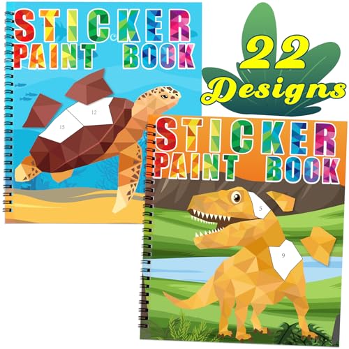 90shine Dinosaur & Underwater Sticker Books - 2 Pack with 22 Scenes for Kids Ages 4-8