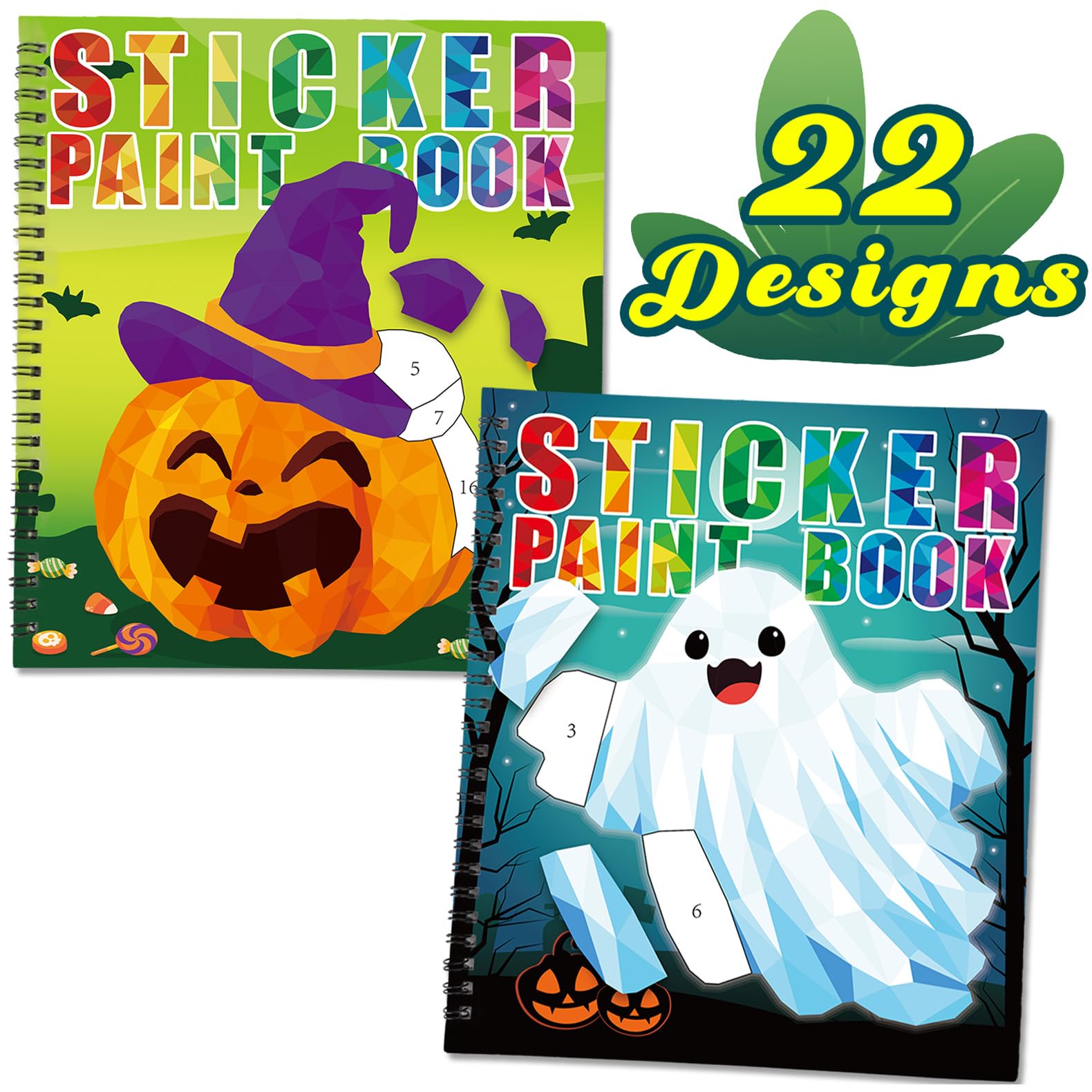 90shine Halloween Sticker Books for Kids Ages 4-8 – 2 Books with 22 Pictures to Create, Removable Stickers