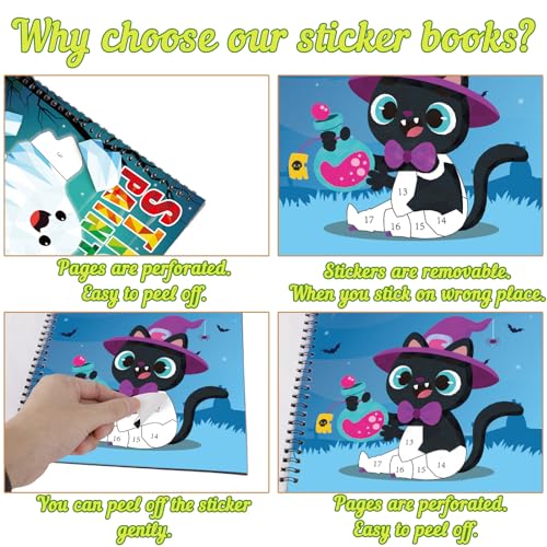 90shine Halloween Sticker Books for Kids Ages 4-8 – 2 Books with 22 Pictures to Create, Removable Stickers