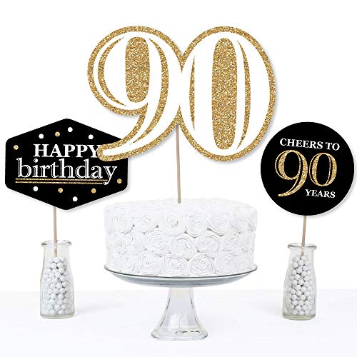 90th Birthday Centerpiece Sticks Set of 15 – Gold Table Toppers with No-Mess Glitter Print