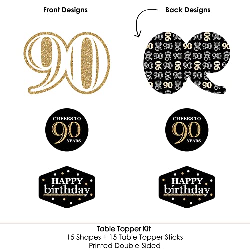 90th Birthday Centerpiece Sticks Set of 15 – Gold Table Toppers with No-Mess Glitter Print