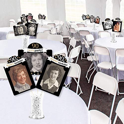 90th Birthday Photo Centerpiece Kit – 15 Double-Sided 4x6 Photo Holders with Sticks, Gold Party Decoration