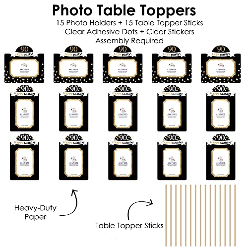 90th Birthday Photo Centerpiece Kit – 15 Double-Sided 4x6 Photo Holders with Sticks, Gold Party Decoration