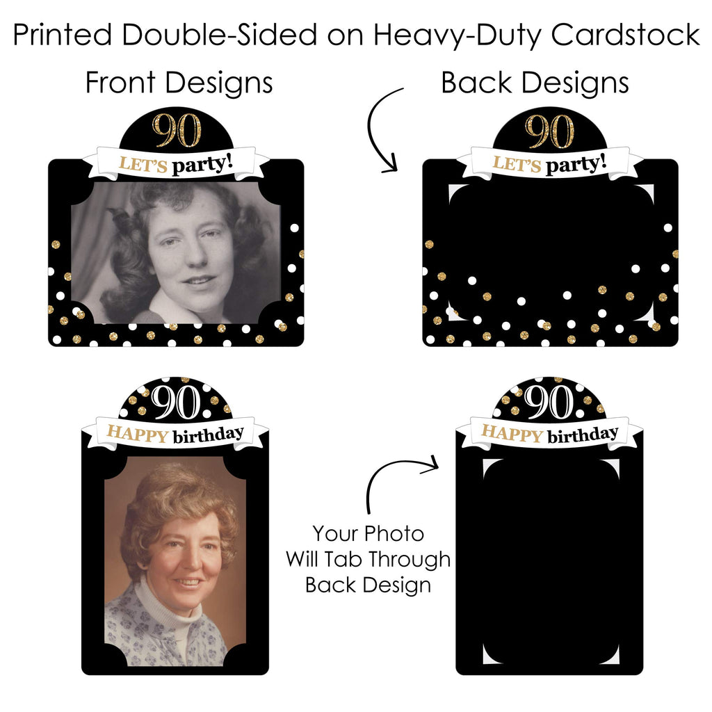 90th Birthday Photo Centerpiece Kit – 15 Double-Sided 4x6 Photo Holders with Sticks, Gold Party Decoration