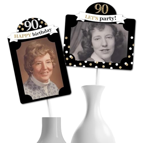 90th Birthday Photo Centerpiece Kit – 15 Double-Sided 4x6 Photo Holders with Sticks, Gold Party Decoration