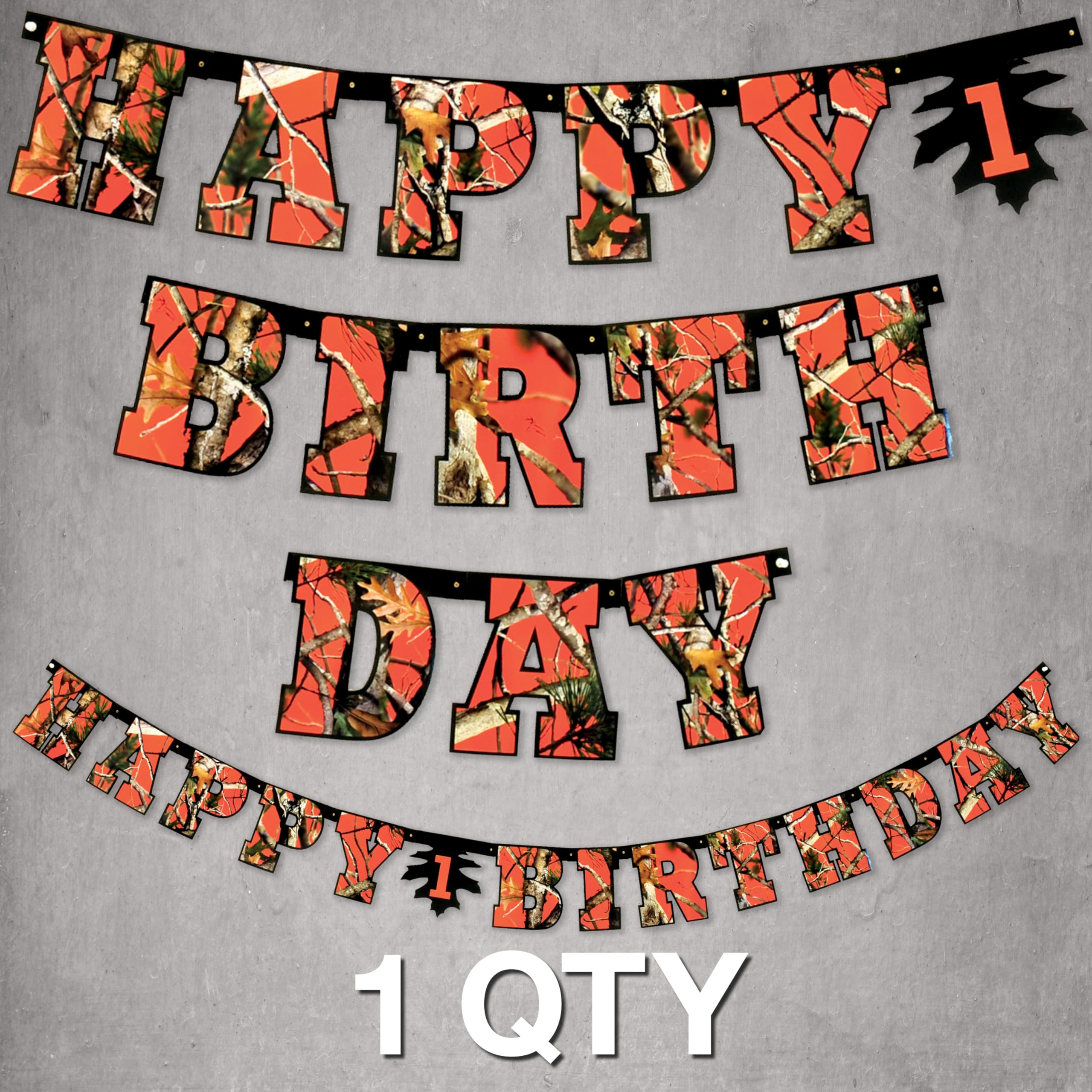 Havercamp Orange Camo Happy Birthday Banner – Camouflage Party Decor for Hunters & Nature Themes