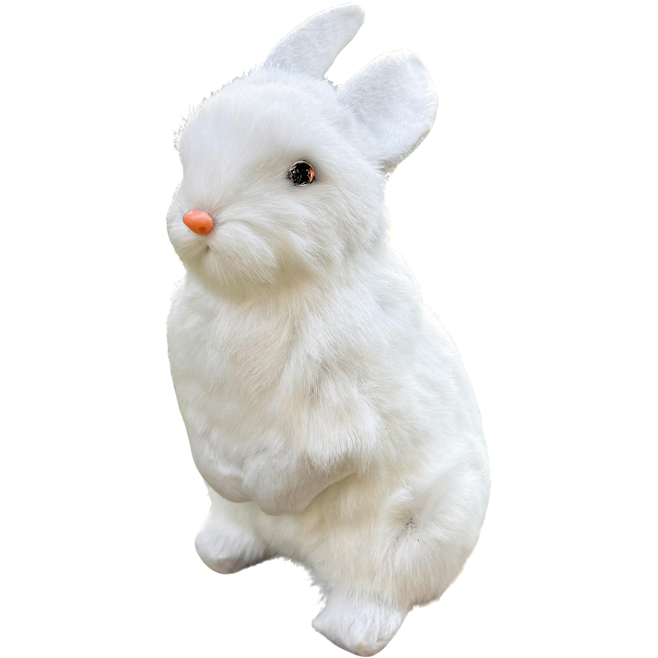 9.25 Inch Faux Fur Plush Rabbit – Lifelike Hare with Inner Skeleton, White – Easter Decor & Gift