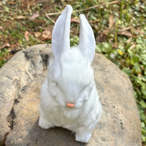 9.25 Inch Faux Fur Plush Rabbit – Lifelike Hare with Inner Skeleton, White – Easter Decor & Gift