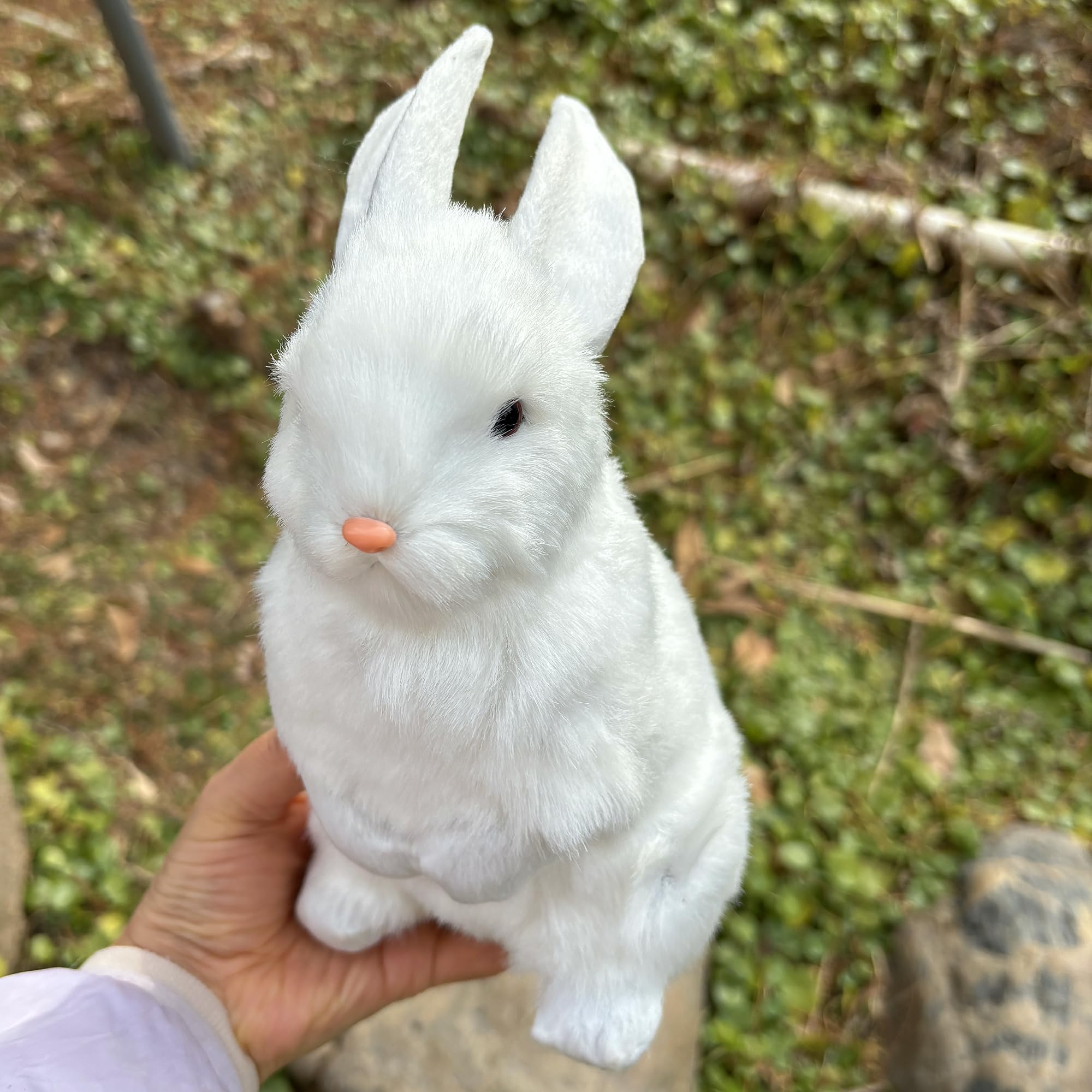 9.25 Inch Faux Fur Plush Rabbit – Lifelike Hare with Inner Skeleton, White – Easter Decor & Gift