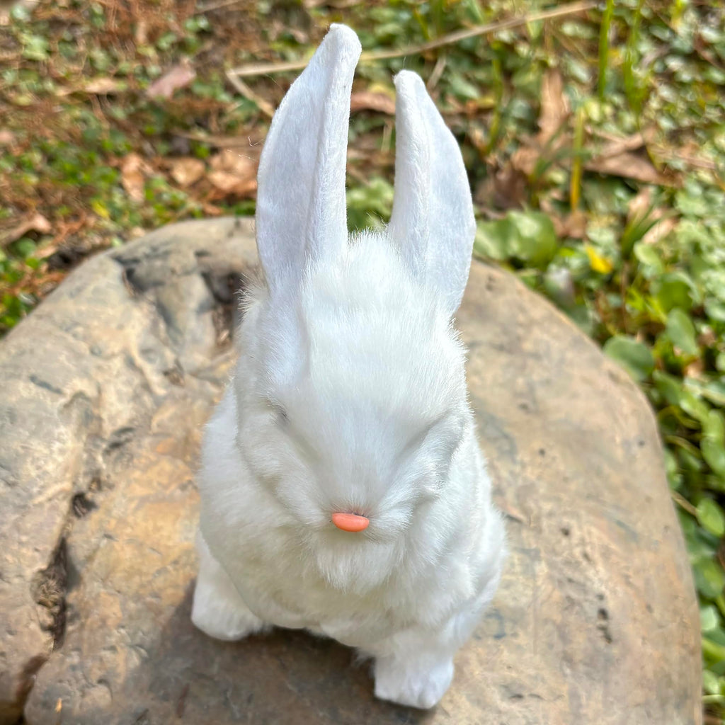 9.25 Inch Faux Fur Plush Rabbit – Lifelike Hare with Inner Skeleton, White – Easter Decor & Gift