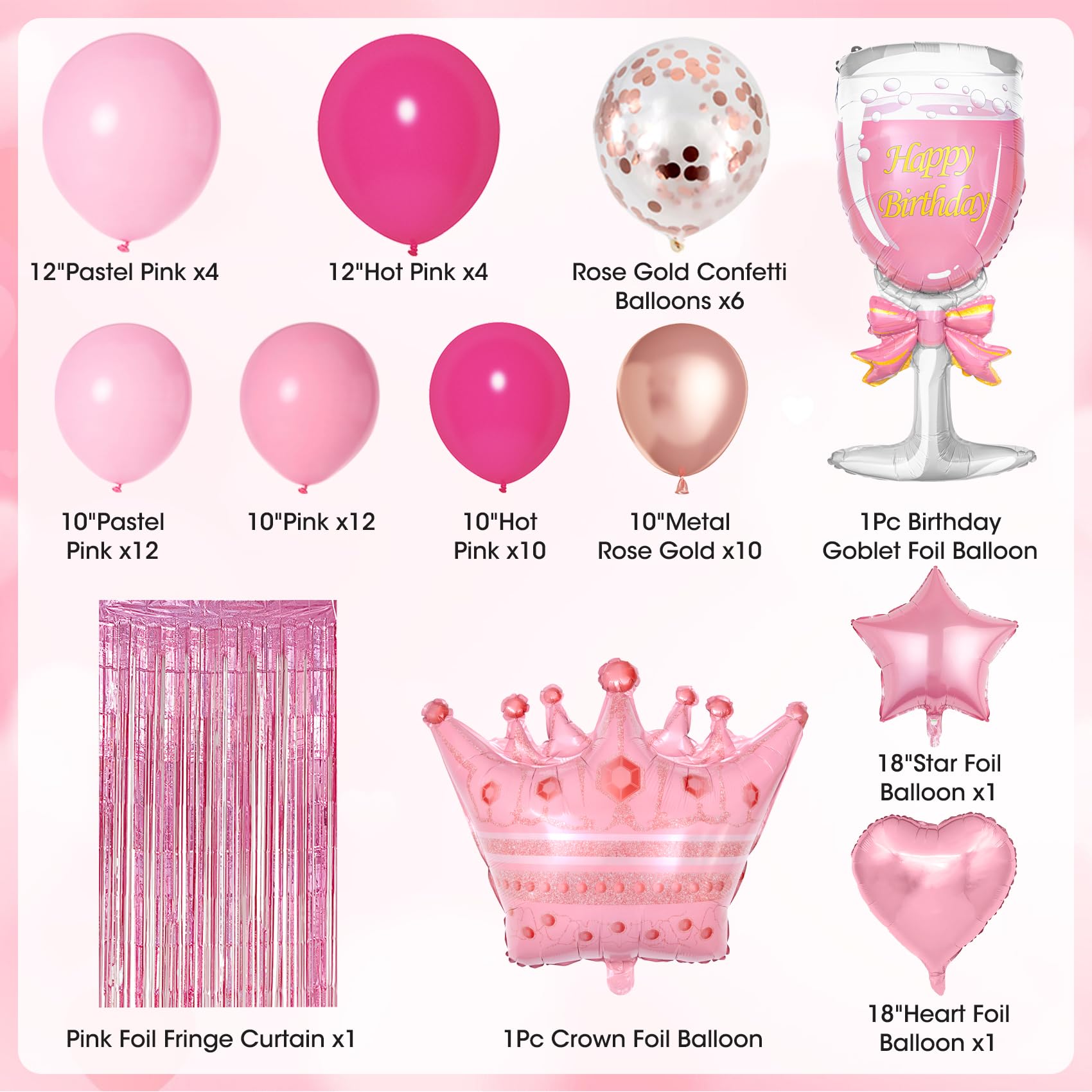 95-Piece Pink Birthday Party Decoration Kit with Balloons, Banner, and Butterfly Decor by Ouddy Party
