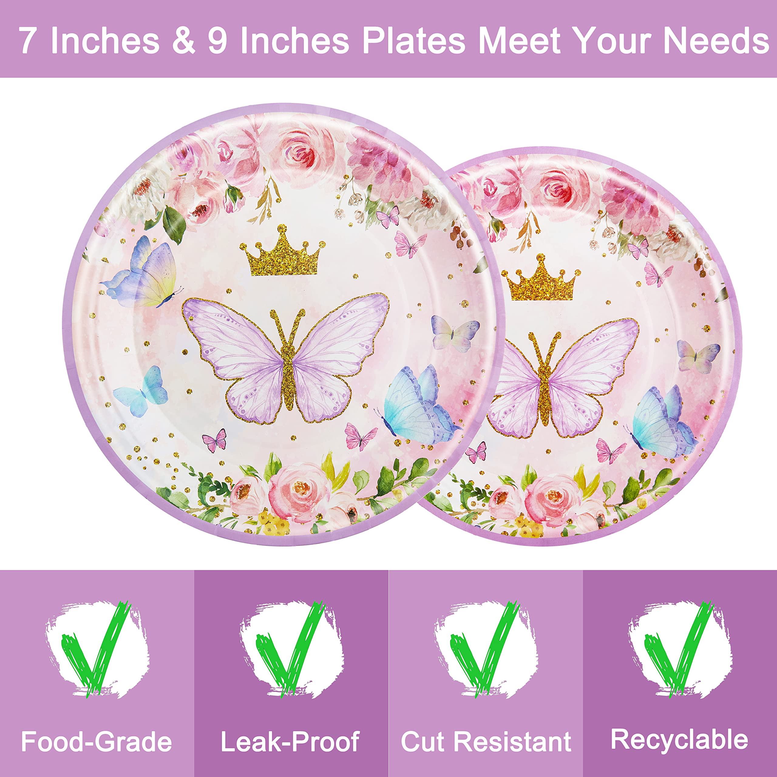 96-Piece Butterfly Birthday Party Tableware Set – Disposable Plates, Napkins, Forks for 24 Guests