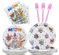 96-Piece Cat Birthday Party Tableware Set – Disposable Plates, Napkins, Forks for 24 Guests | Fesciory