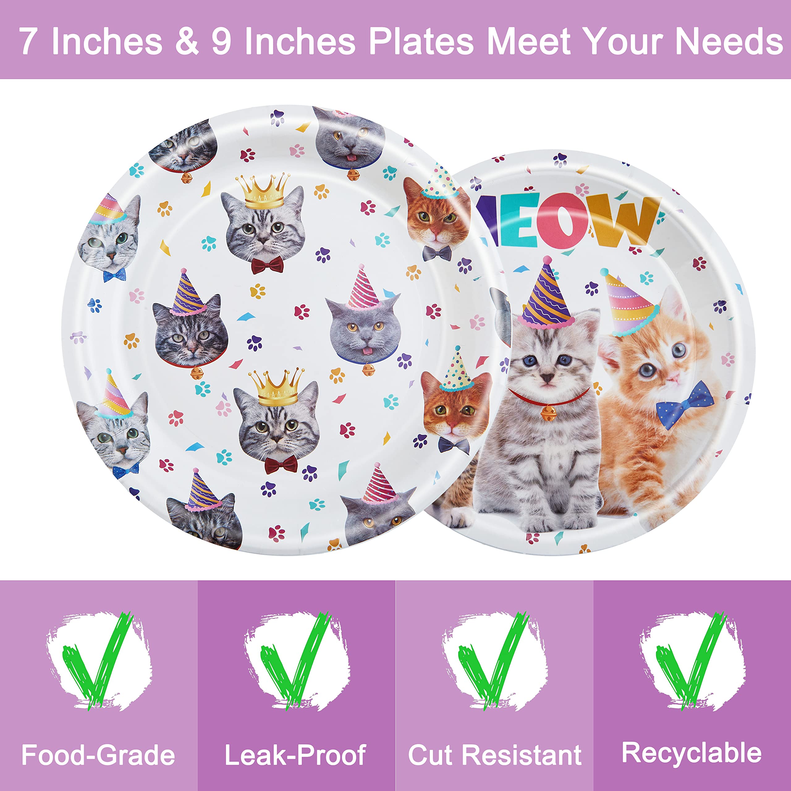 96-Piece Cat Birthday Party Tableware Set – Disposable Plates, Napkins, Forks for 24 Guests | Fesciory