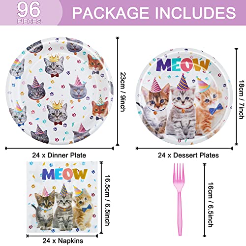 96-Piece Cat Birthday Party Tableware Set – Disposable Plates, Napkins, Forks for 24 Guests | Fesciory