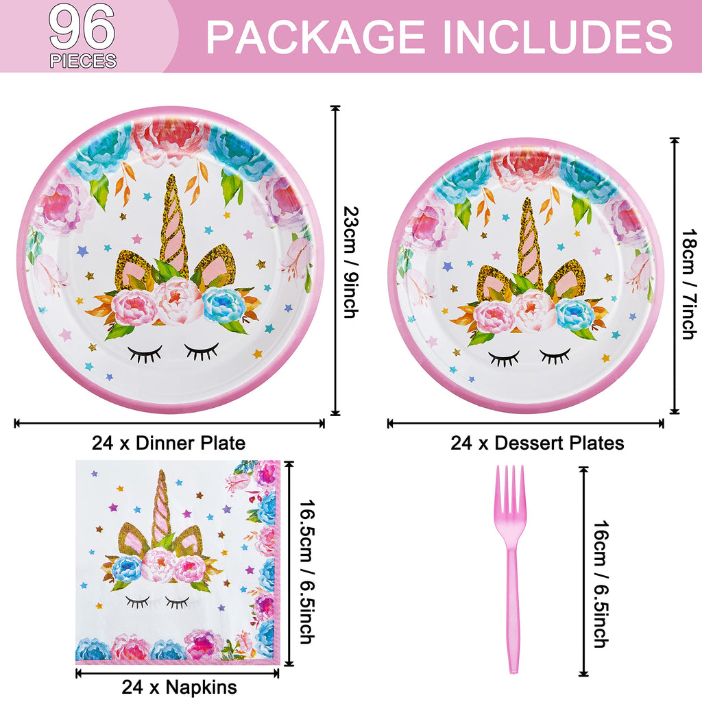 96-Piece Horned Horse Birthday Party Tableware Set for 24 Guests – Plates, Napkins, Forks