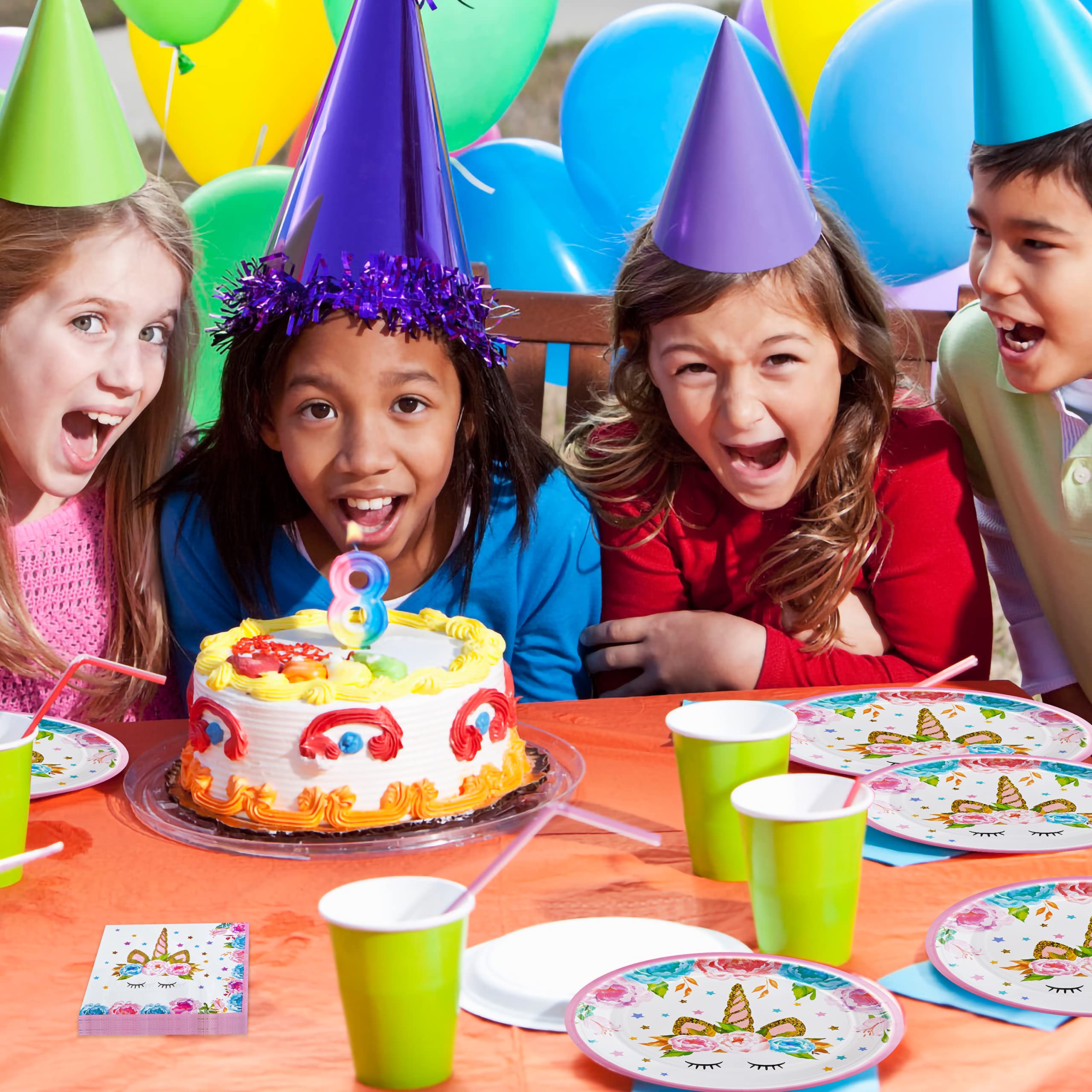 96-Piece Horned Horse Birthday Party Tableware Set for 24 Guests – Plates, Napkins, Forks