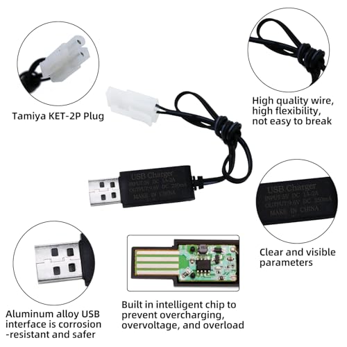 9.6V 2400mAh NiMH Battery Pack for RC Vehicles with Tamiya KET-2P Plug and USB Charger